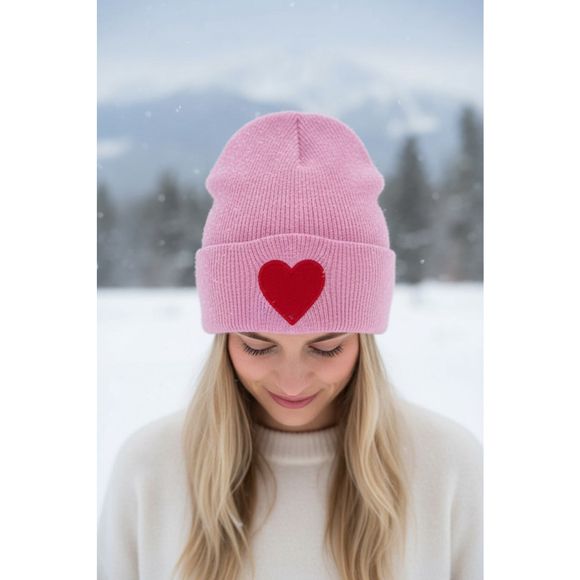 JoyLab Pink Red Heart Beanie NWT - Picture 2 of 3